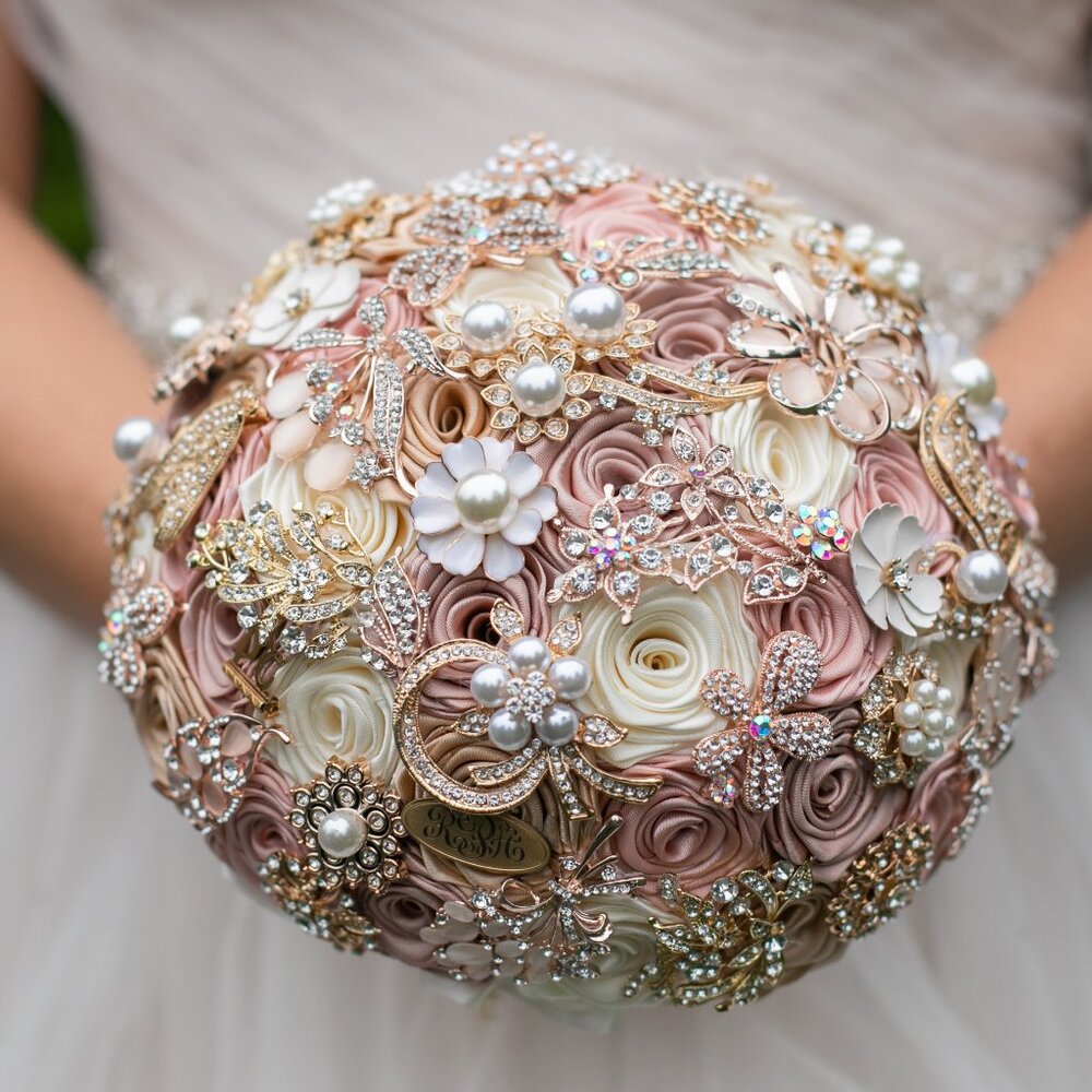 Rose Gold Wedding Brooch Jewelry Bouquet